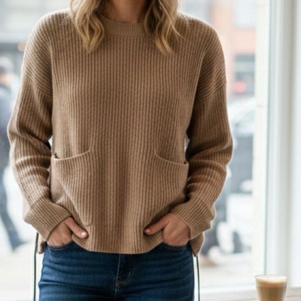 Madewell Camel Ribbed Crew Neck Sweater